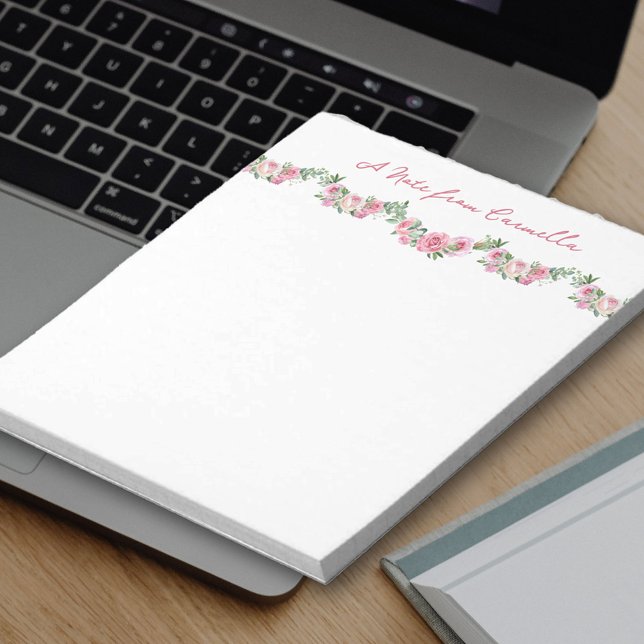 Regency Floral Rose Garland Personalized Notepad (Personalized notepad with regency inspired floral rose garland)