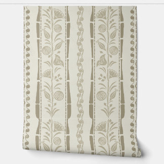Regency Floral Stripes - Khaki - Cream Wallpaper