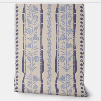 Regency Floral Stripes - Navy Blue - Cream Wallpaper