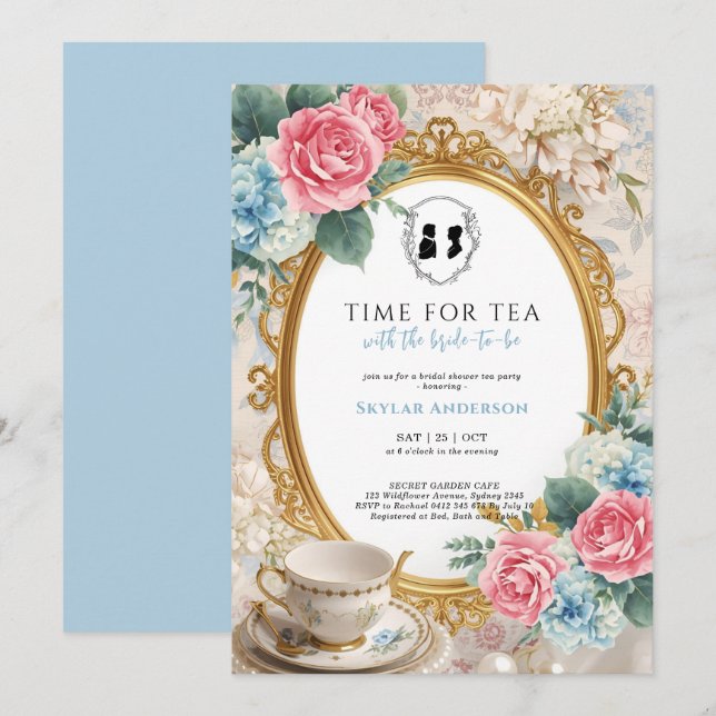 Regency Floral Tea Party bridal shower  Invitation (Front/Back)
