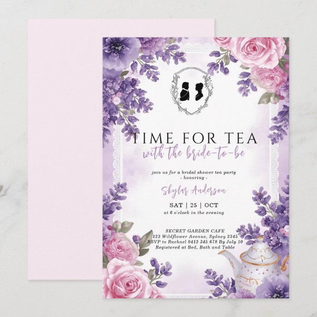 Regency Floral Tea Party bridal shower  Invitation (Front/Back)