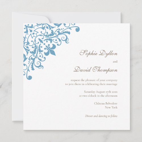 Regency French Blue Fleur de Lis Pattern Square Invitation