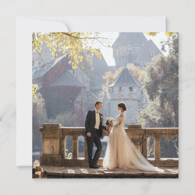 Regency French Blue Fleur de Lis Wedding Photo Thank You Card (Front)