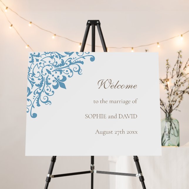 Regency French Blue Fleur de Lis Wedding Welcome Foam Board (In Situ (Stand))