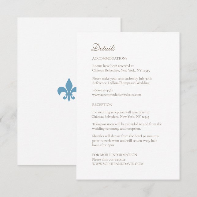Regency French Fleur de Lis Wedding Details Enclosure Card (Front/Back)