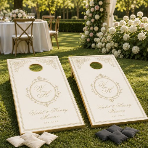 Regency Garden Vintage Monogram Ivory Wedding Cornhole Set