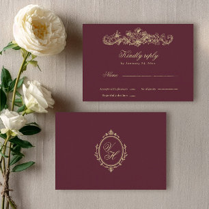 Regency Garden Vintage Romantic Burgundy Wedding RSVP Card