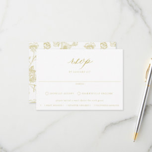 Regency Gold Floral Meal Choice Wedding RSVP Card