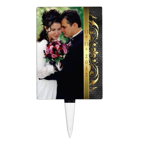 Regency Gold Scroll Black Photo Cake Topper