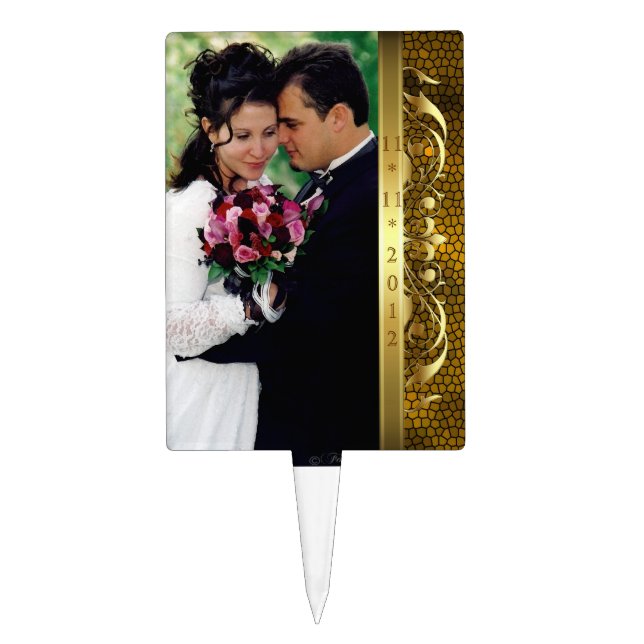 Regency Gold Scroll Gold Photo Cake Topper (Front)