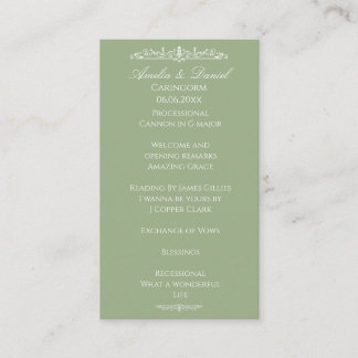 Regency Green wedding Ceremony Program
