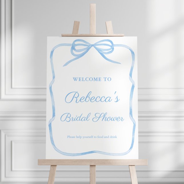 Regency Light Blue Bow Bridal Shower Welcome Sign (Elegant hand painted light blue bow for Regency or Coquette Bridal Shower Party Welcome Sign)