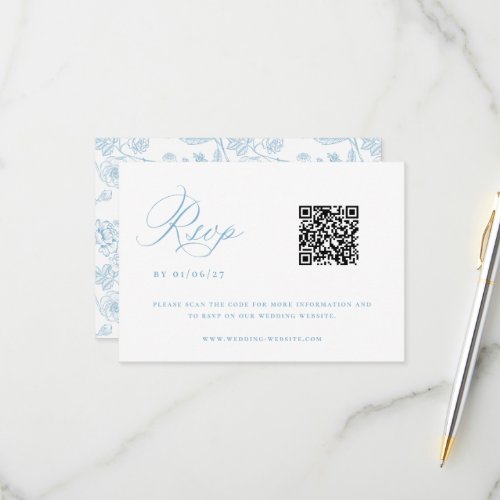 Regency Light Blue Chinoiserie Wedding QR Code RSVP Card