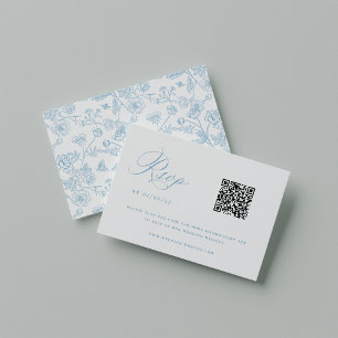 Regency Light Blue Chinoiserie Wedding QR Code RSVP Card