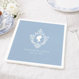 Regency Powder Blue Vintage Crest Bridal Shower Napkins