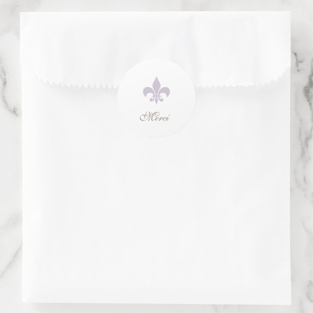 Regency Purple French Fleur de Lis Merci Wedding Classic Round Sticker (Bag)