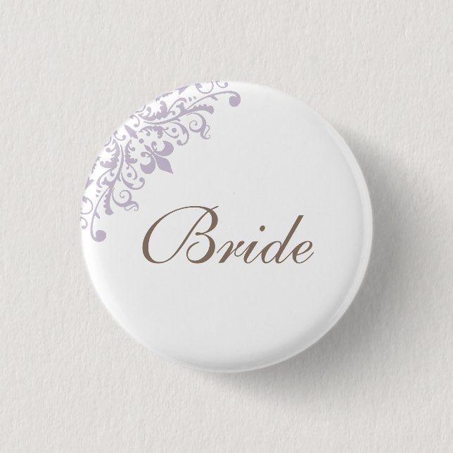 Regency Purple French Fleur de Lis Script Bride Button (Front)