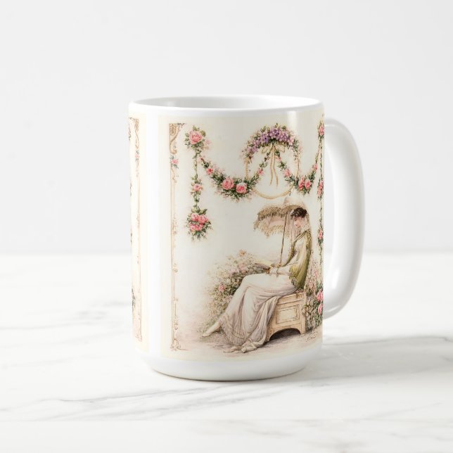 Regency Rose Garden Reading Lady Coffee Mug (Front Right)