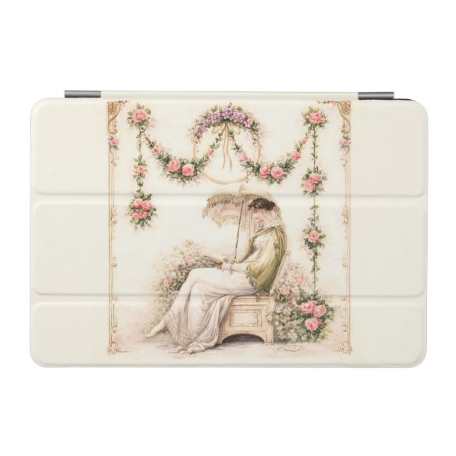 Regency Rose Garden Reading Lady iPad Mini Cover (Horizontal)