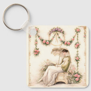 Regency Rose Garden Reading Lady Keychain
