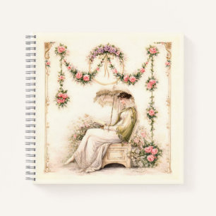 Regency Rose Garden Reading Lady Notebook