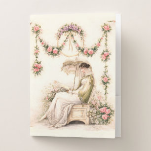 Regency Rose Garden Reading Lady Pocket Folder
