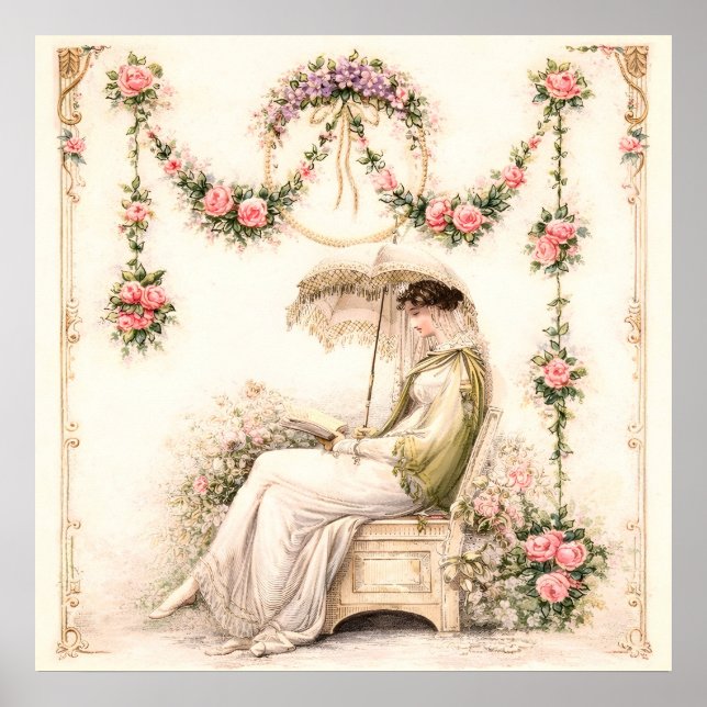 Regency Rose Garden Reading Lady Poster (Front)