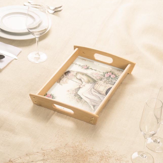Regency Rose Garden Reading Lady Serving Tray (Front)