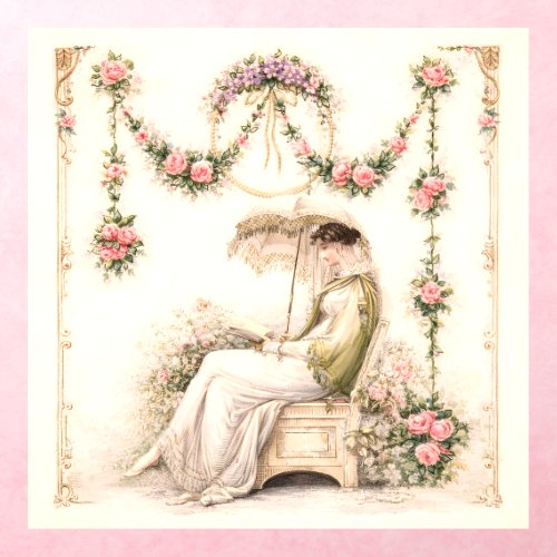 Regency Rose Garden Reading Lady Wall Decal