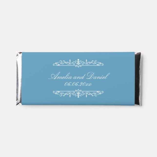 Regency  Style Blue Wedding  Hershey Bar Favors (Front)