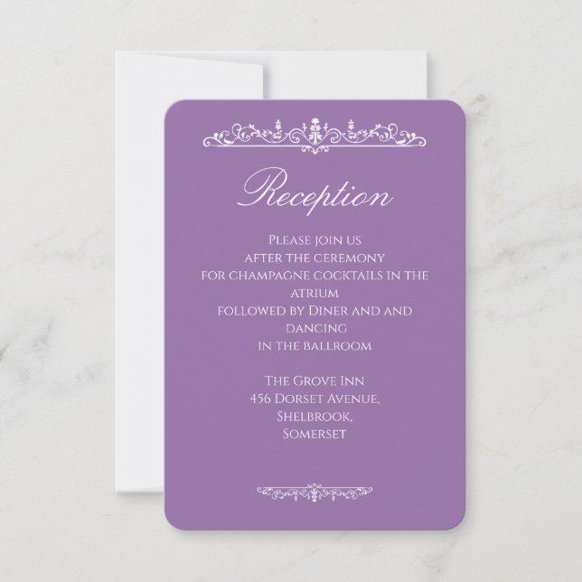 Regency Style Purple Wedding Reception Card (Front)