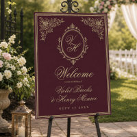 Regency Vintage Burgundy Wedding Welcome Sign