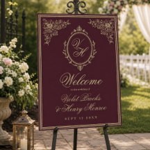 Regency Vintage Burgundy Wedding Welcome Sign