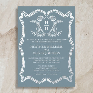 Regency Vintage Crest Formal Dusty Blue Wedding Foil Invitation