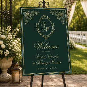 Regency Vintage Emerald Green Wedding Welcome Sign