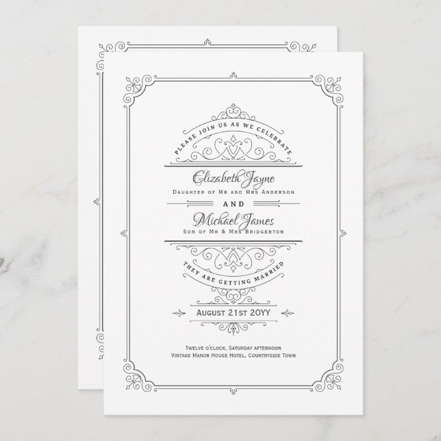 Regency Wedding Invitations Vintage Themed Classic (Front/Back)