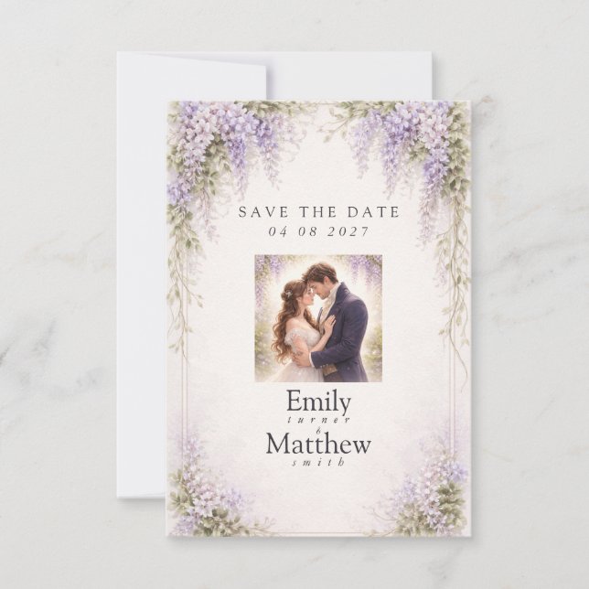 Regency Wisteria Save the Date Photo Card (Front)