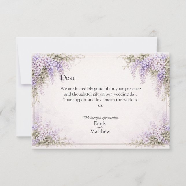 Regency Wisteria Wedding Thank You Card (Front)