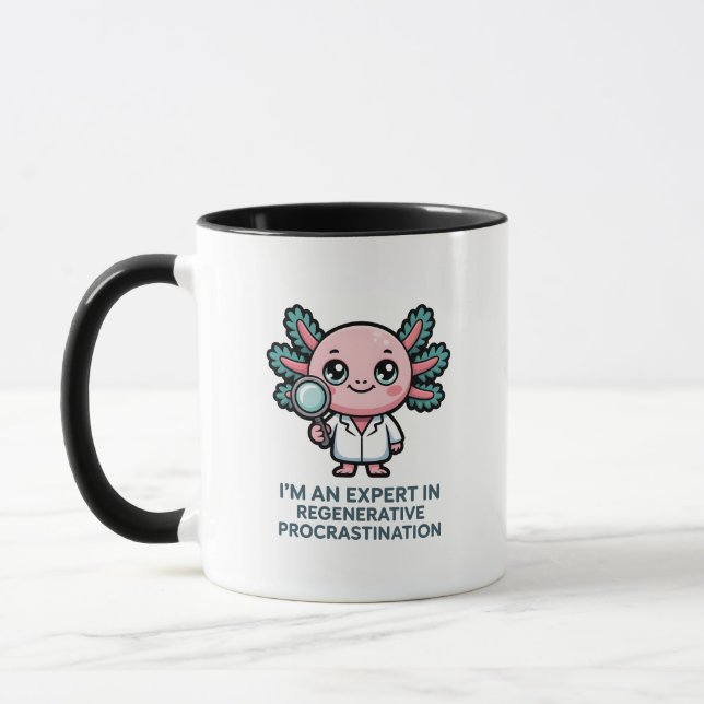 Regenerative Procrastination Cute Axolotl Pun Mug (Left)