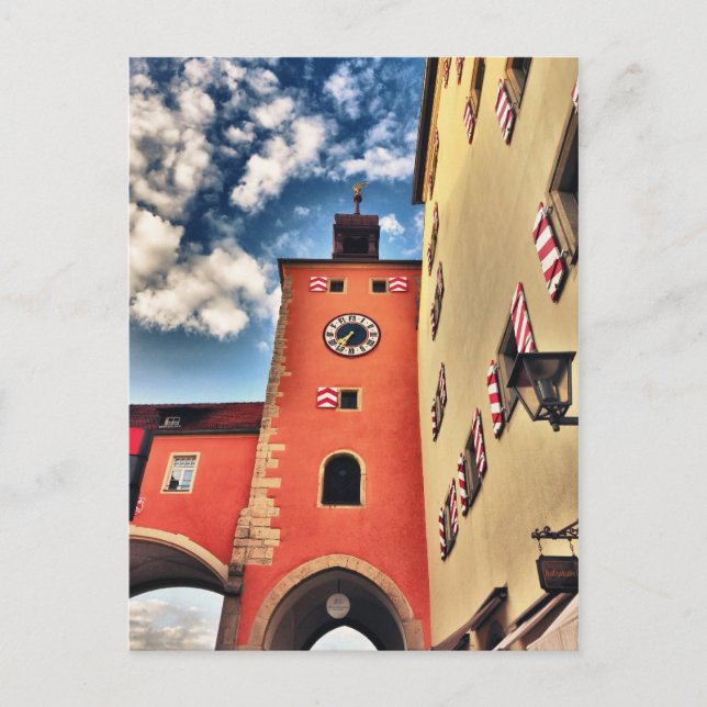Regensburg clock tower HDR Postcard (Front)