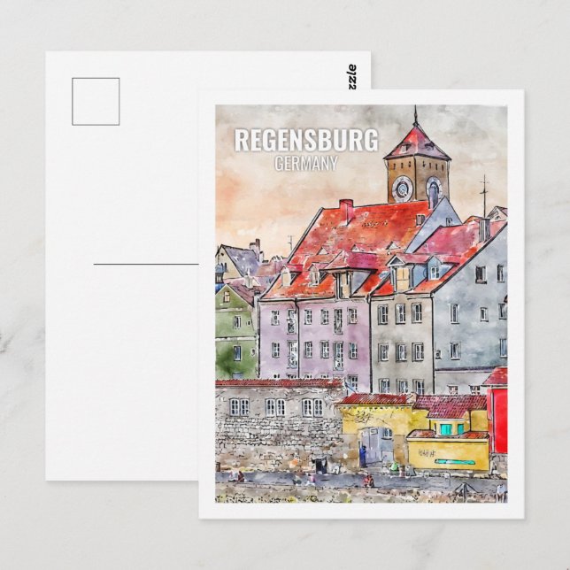 Regensburg Germany Famous Travel Place Watercolor Postcard (Front/Back)