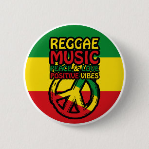 Reggae and Peace Symbol with positive quotes Button