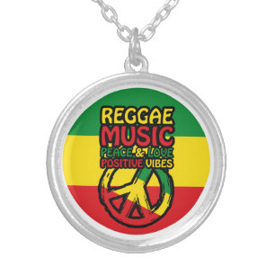 Reggae and Peace Symbol with positive quotes Silver Plated Necklace