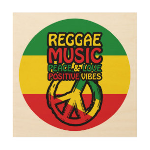 Reggae and Peace Symbol with positive quotes Wood Wall Art