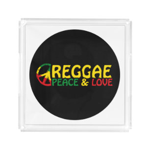 Reggae art with positive words Peace and Love Acrylic Tray