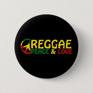 Reggae art with positive words Peace and Love Button