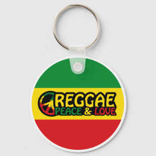 Reggae art with positive words Peace and Love Keychain