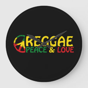 Reggae art with positive words Peace and Love Large Clock