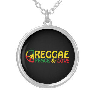 Reggae art with positive words Peace and Love Silver Plated Necklace