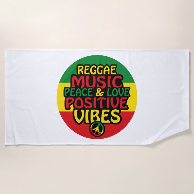 Reggae design with positive quotes and reggae flag beach towel (Front)
